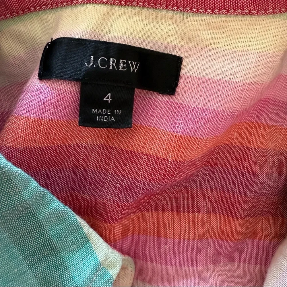 J Crew Linen Blend Classic Fit Boy Shirt in Rainbow Stripe Size 4